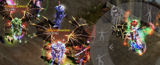 Players with personal stores open in town, in the TickMU client